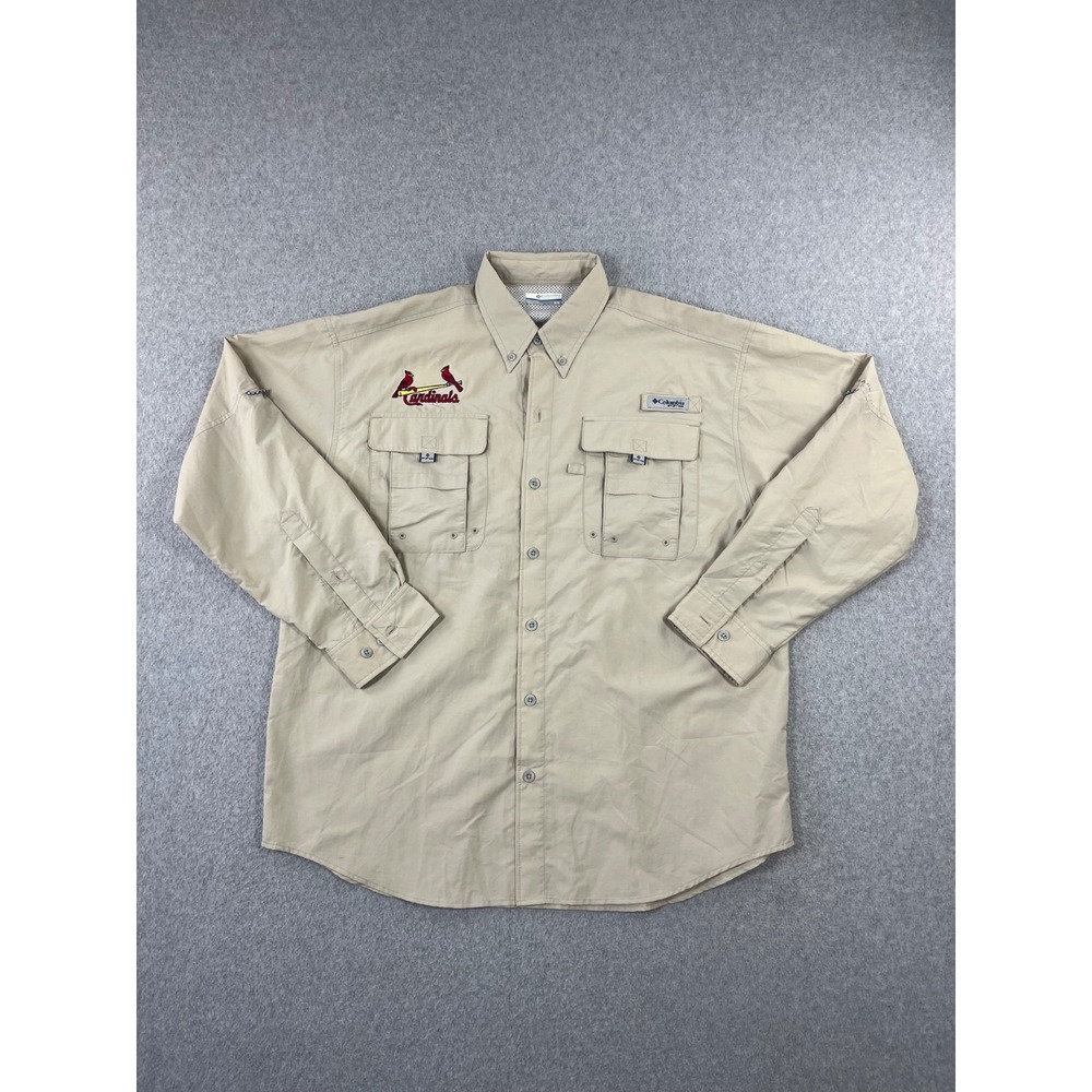 St Louis Cardinals Fishing Shirt Mens M Tan Columbia PFG Long Sleeve Vented
